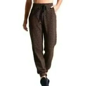 NOLI Vienna Jacquard Jogger Pants Drawstring Pockets Women Small Brown Black